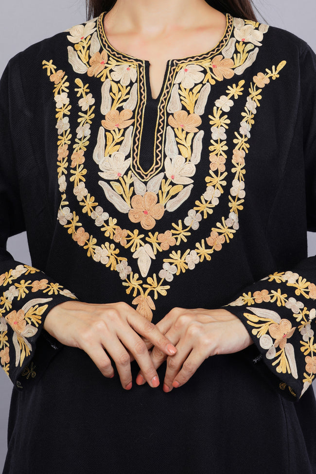 Black Pheran with Kashmiri Aari Embroidery